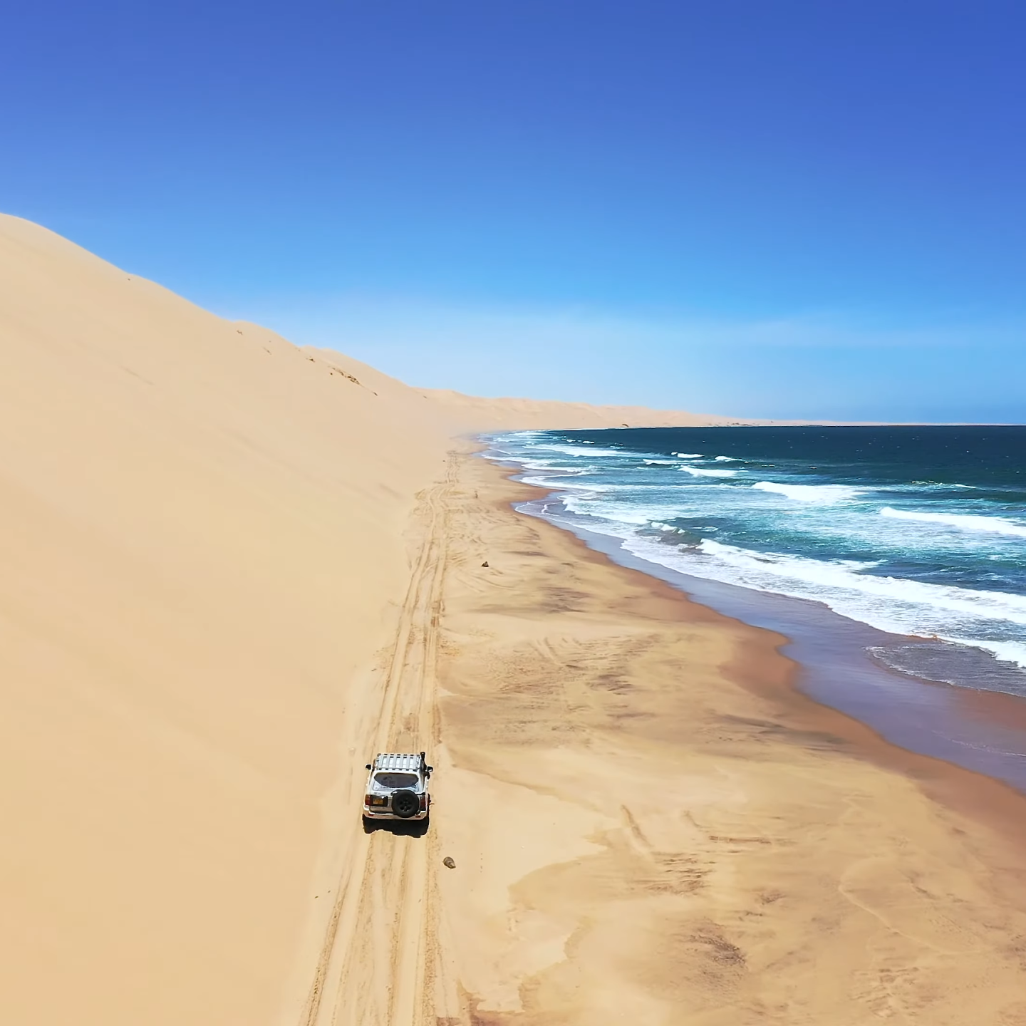 Namibia 4x4 adventure along desert dunes and the Atlantic coast.