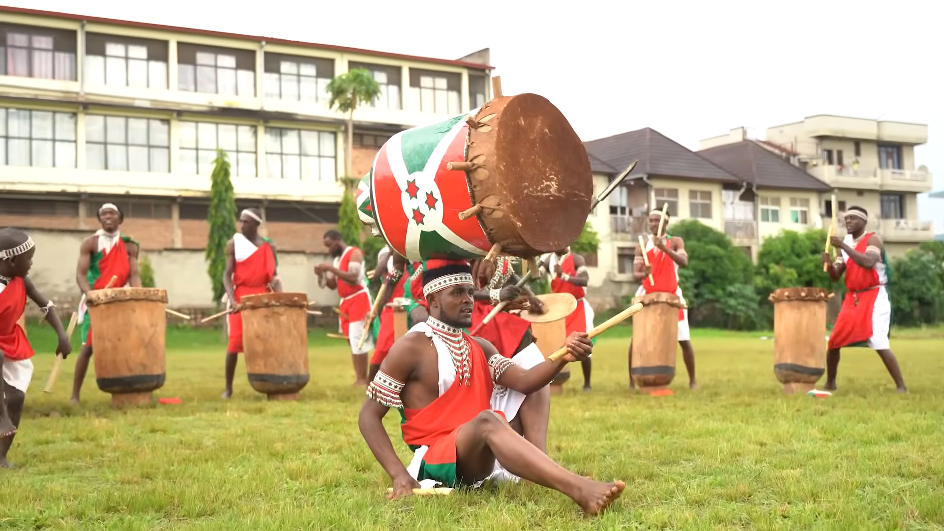 Burundi cultural dancers performing the Ritual Dance of the Royal Drum (Umurisho w’Ingoma), a traditional ceremony combining drumming, dancing, and chanting to celebrate heritage and unity_Tours & Packages_Mtembezi African Safaris
